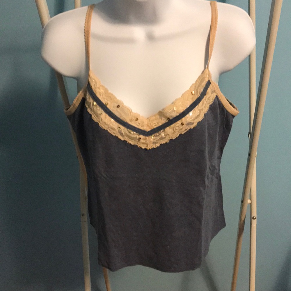 Jordache Tank Top with Sequined Lace Trim